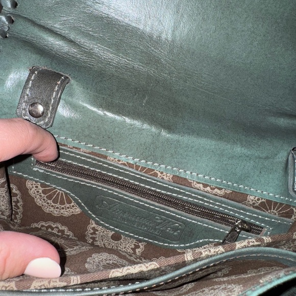 American West Green and Brown Embossed Crossbody Bag Genuine Leather - Picture 2 of 6